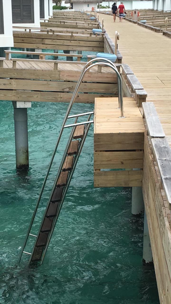 Stainless-steel jetty ladder with timber steps
